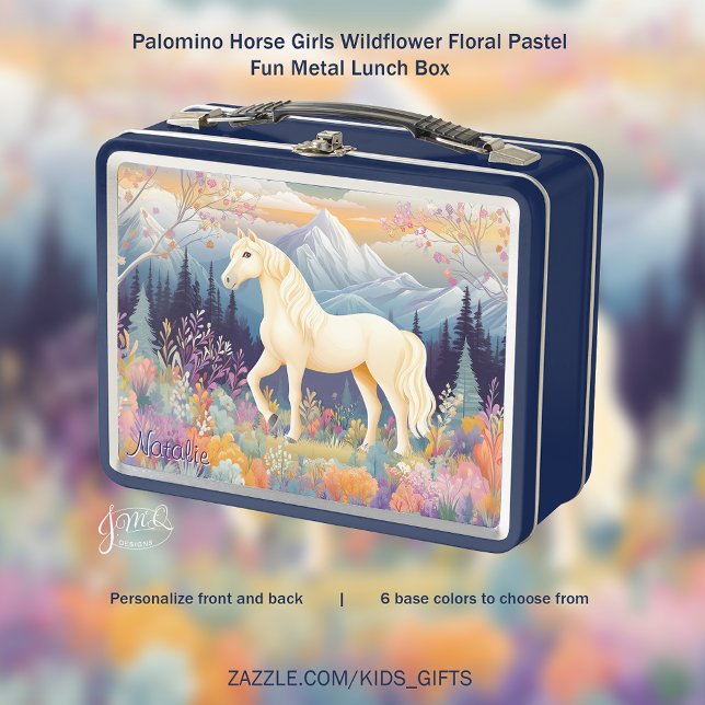 Palomino Chicas de caballos Flor silvestre Pastel  (Palomino Horse Girls Wildflower Floral Pastel Fun Metal Lunch Box - choose your base color.)
