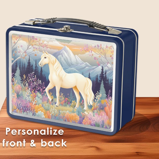 Palomino Chicas de caballos Flor silvestre Pastel  (Palomino Horse Girls Wildflower Floral Pastel Fun Metal Lunch Box - Personalize front & back!)