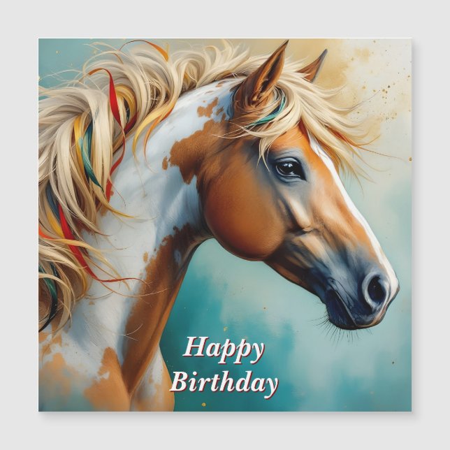 Palomino Paint Mustang Retrato Cumpleaños (Anverso)