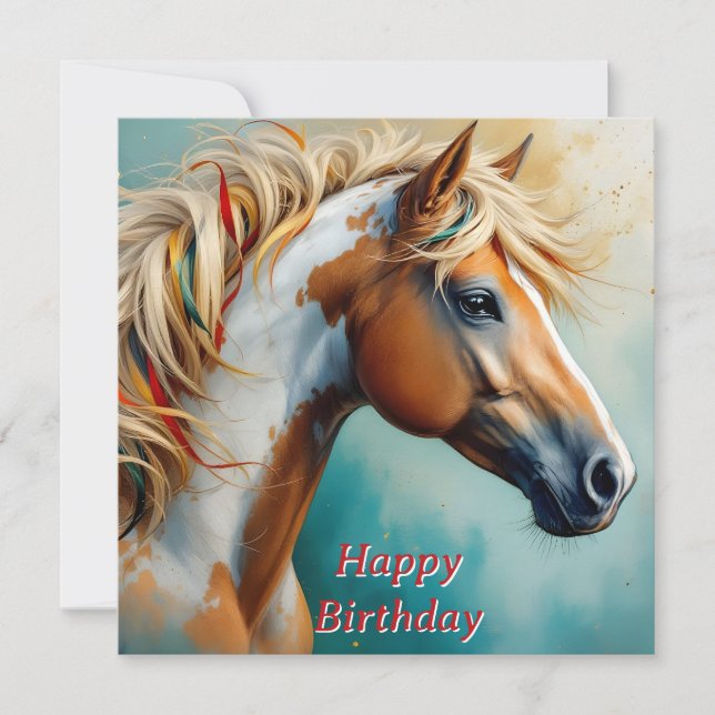 Palomino Paint Mustang Retrato Cumpleaños (Anverso)