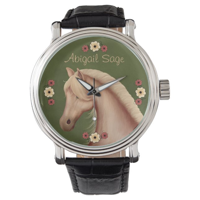 Palomino personalizado y reloj de caballos con flo (Anverso)