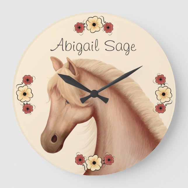 Palomino personalizado y reloj de pared de caballo (Anverso)