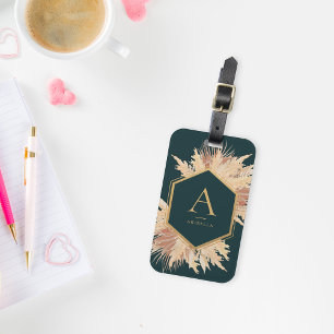 Pampas Boho con etiqueta de equipaje de monograma 