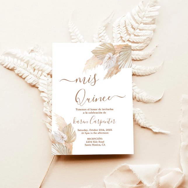 Pampas Boho Quinceanera Invitación (Subido por el creador)