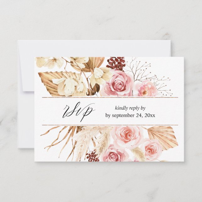 Pampas florales de Boho rosa y Beige con RSVP de c (Anverso)