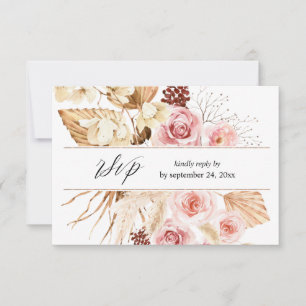 Pampas florales de Boho rosa y Beige con RSVP de c
