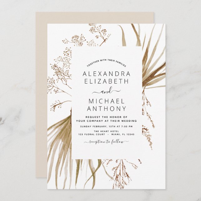 Pampas Grass Bohemian Boho Wedding Invitación (Anverso / Reverso)