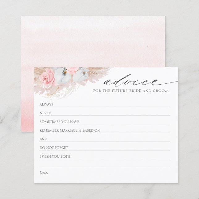 Pampas Grass Boho Bridal Shower Tarjeta de consejo (Anverso / Reverso)