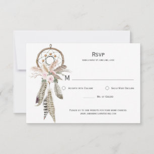 Pampas Grass Boho Feathers Dreamcatcher RSVP Card