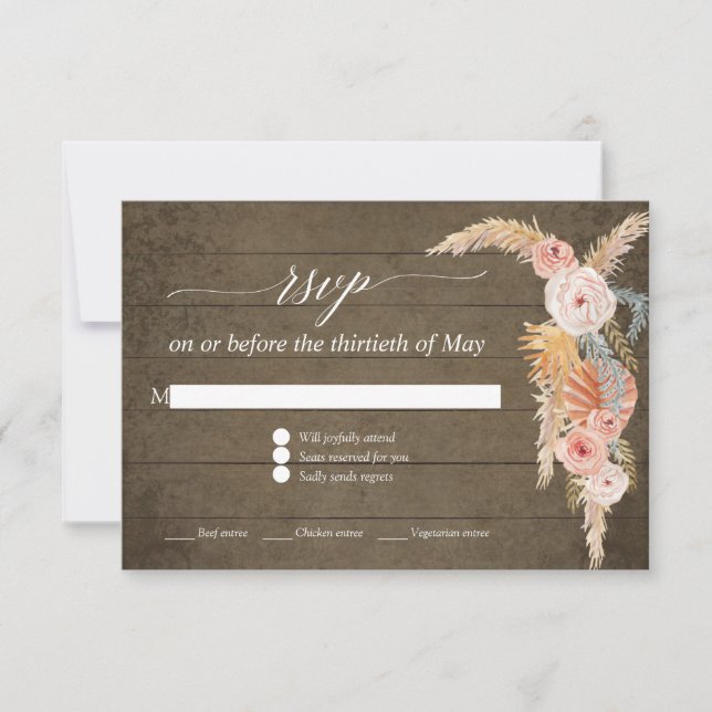 Pampas Grass Boho Rubor Floral Rusood RSVP (Anverso)