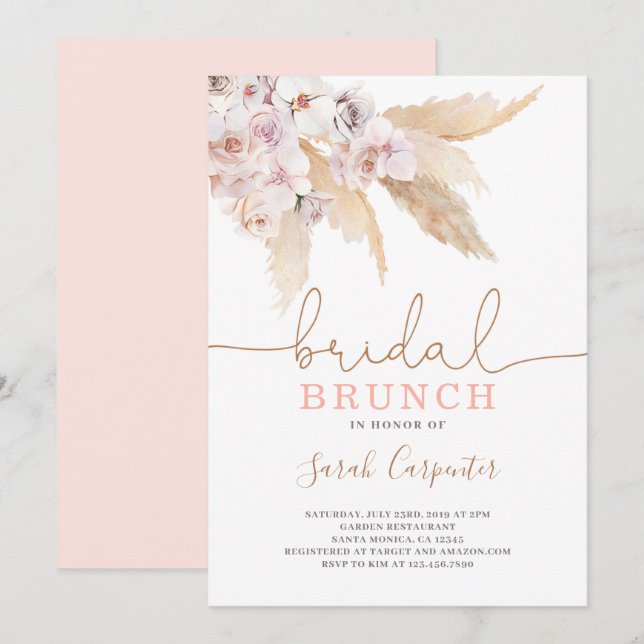 Pampas Grass Bridal Shower brunch invitación (Anverso / Reverso)