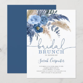 Pampas Grass Bridal Shower invitación floral azul