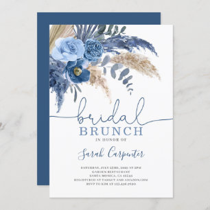 Pampas Grass Bridal Shower invitación floral azul