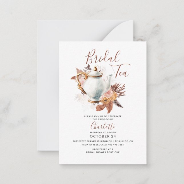 Pampas Grass Bridal Shower Tea Party Invitación (Anverso)