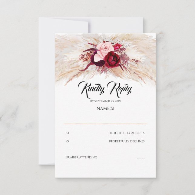 Pampas Grass Burgundy Boda de Moda Roja RSVP (Anverso)