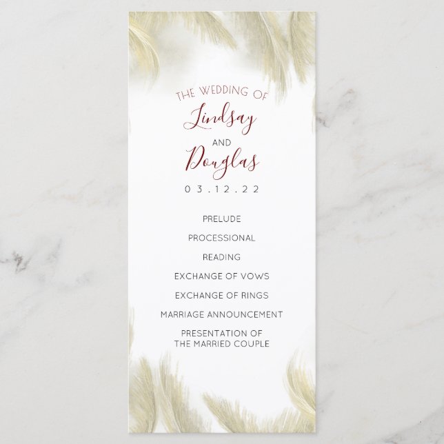 Pampas Grass Burgundy Programas de Bodas Rojas (Anverso)