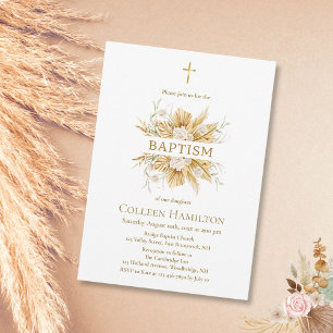 Pampas Grass Floral Baby Baptism Invitación
