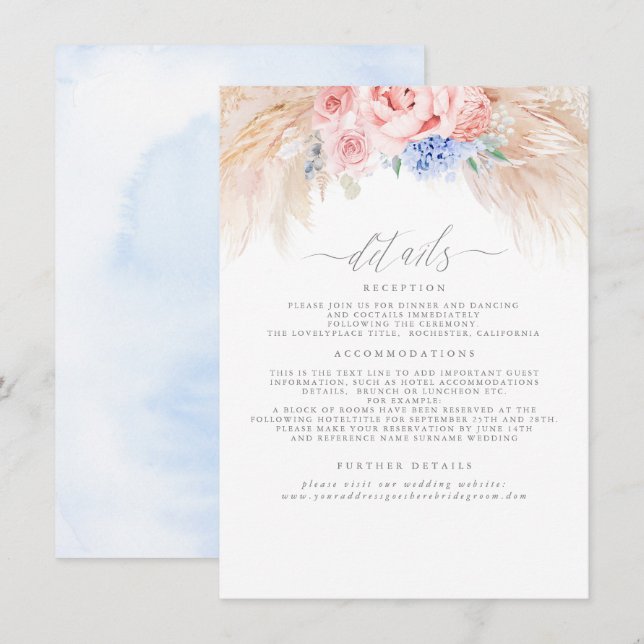 Pampas Grass Floral Boda Detalles Tarjeta de Gabin (Anverso / Reverso)