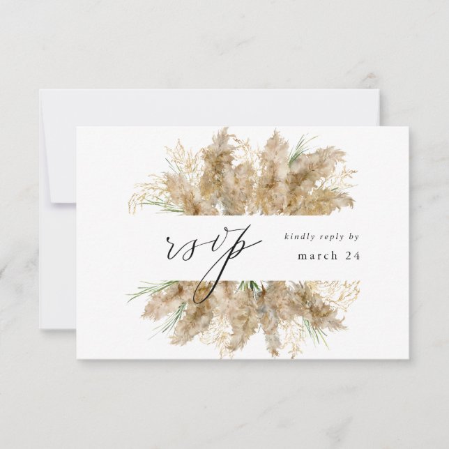 Pampas Grass & Gold Boho w Meal RSVP (Anverso)