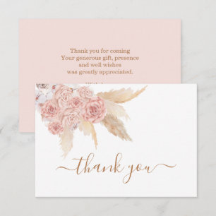 Pampas Grass Pink Boho gracias Cartas de Nota