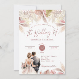 Pampas Grass QR Code RSVP Boda Boho Invitación