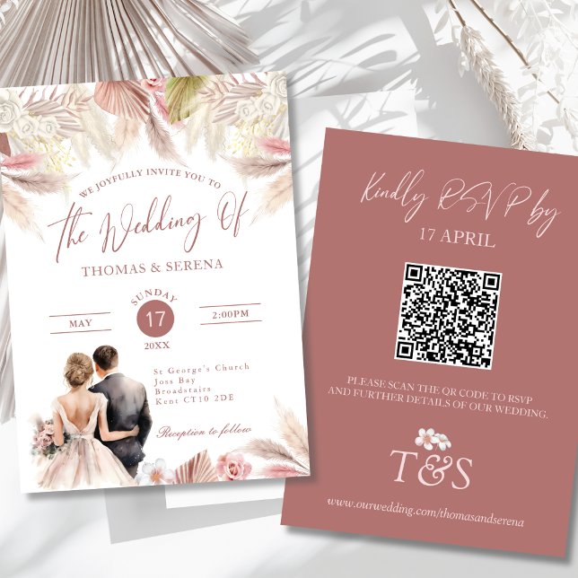 Pampas Grass QR Code RSVP Boda Boho Invitación (Subido por el creador)