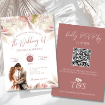 Pampas Grass QR Code RSVP Boda Boho Invitación