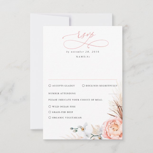 Pampas Grass Rubor Pink Floral Wedding RSVP (Anverso)