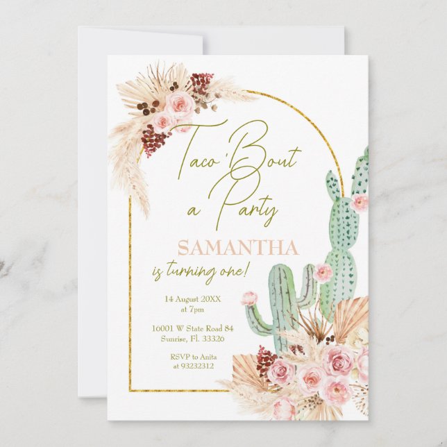 Pampas Grass Taco Cactus Primera Invitación de Cum (Anverso)