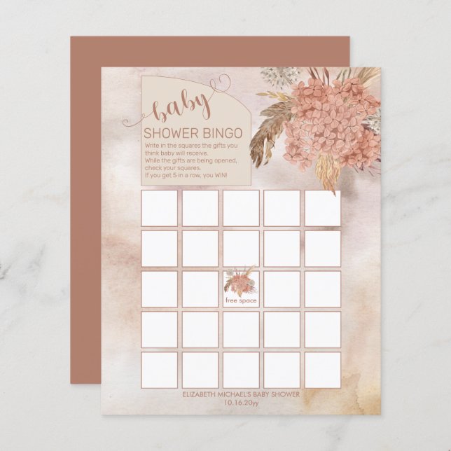 Pampas Grass | Tarjeta de bingo Baby Shower Hydran (Anverso / Reverso)