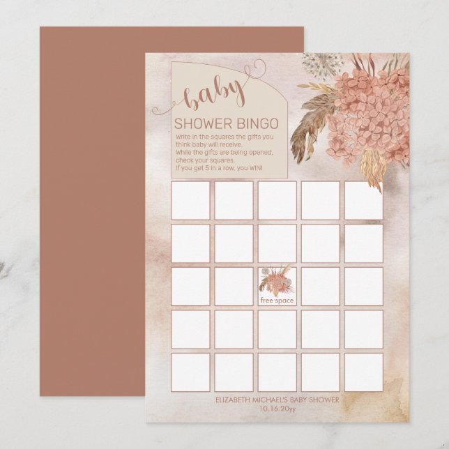 Pampas Grass | Tarjeta de bingo Baby Shower Hydran (Anverso / Reverso)