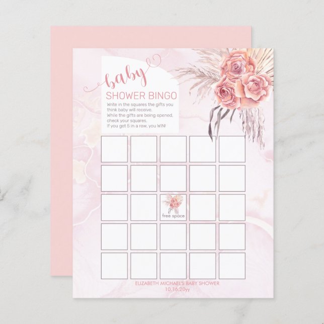 Pampas Grass | Tarjeta de bingo de Baby Shower de  (Anverso / Reverso)