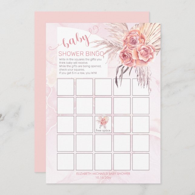 Pampas Grass | Tarjeta de bingo de Baby Shower de  (Anverso / Reverso)