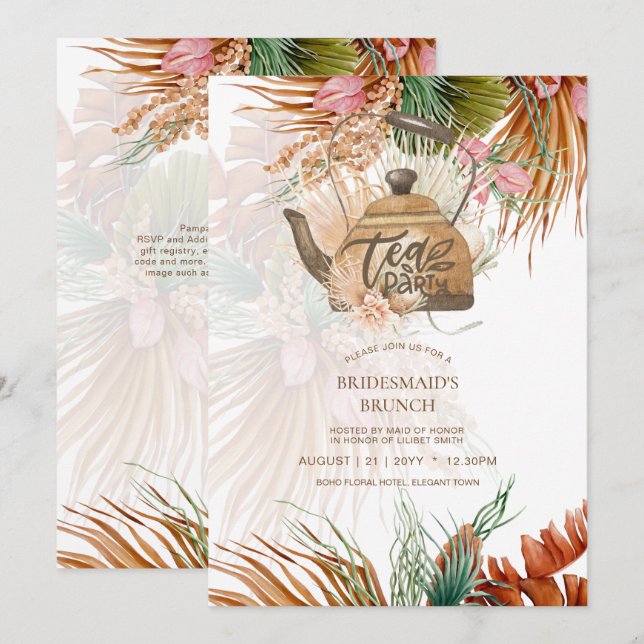 Pampas Grass TEA FIESTA Bridal Shower Lunch (Anverso / Reverso)