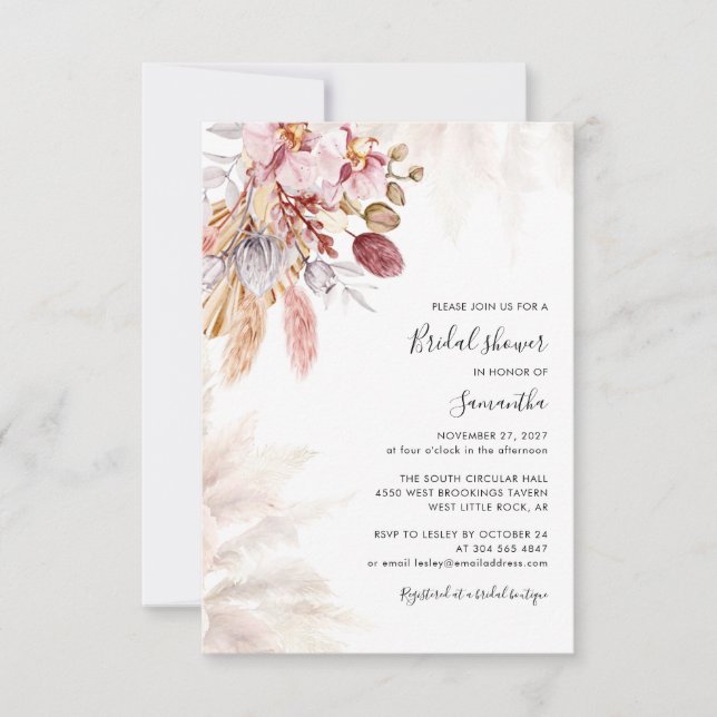 Pampas Grass Terracotta Bridal Shower Invitación (Anverso)