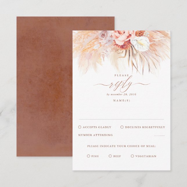 Pampas Grass Terracotta Wedding RSVP (Anverso / Reverso)
