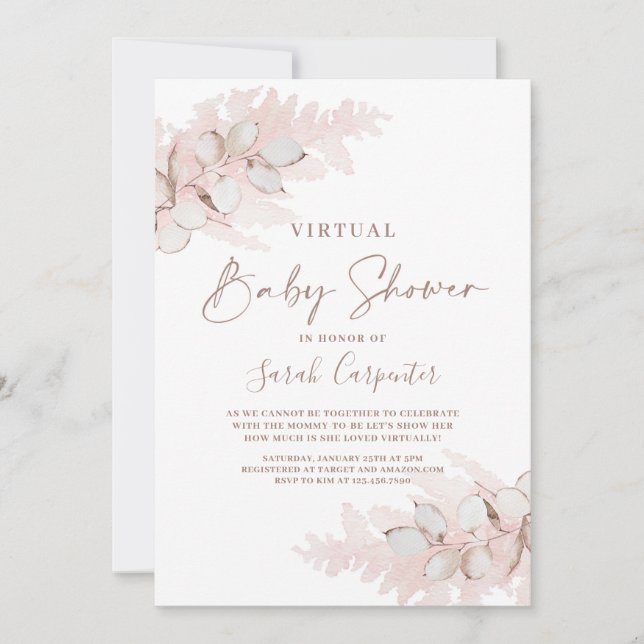 Pampas Grass Virtual Baby ducha invitación chica (Anverso)