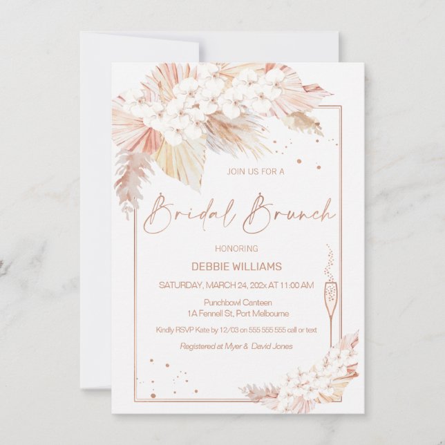 Pampas Invitación a ducha de brunch con vidrio de  (Anverso)
