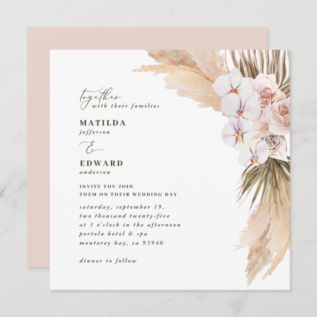 Pampas palma pasto secado rosa botánico rústico (Anverso / Reverso)