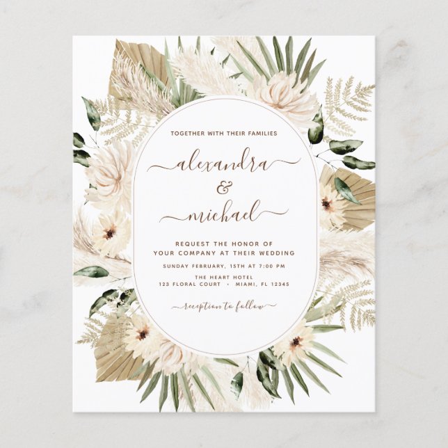 Pampas Presupuesto Boho Eucalyptus Boda Flyer (Frente)