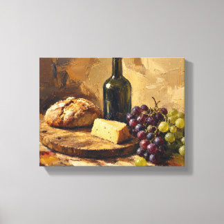Pan de vino queso uvas Pintura de arte abstracto