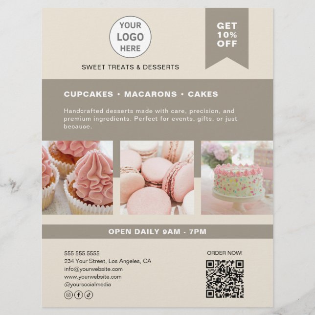 Panadería logotipo personalizado Flyer beige (Frente)