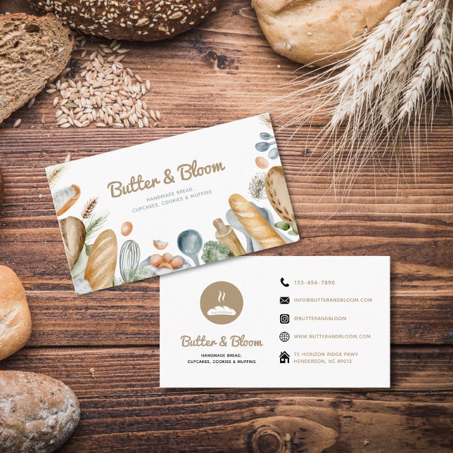 Panadería Tarjeta de presentación de iconos de med (Boho Bakery Logo Social Media Icons Business Card)