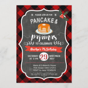 Pancake Red Plaid y Pajamas Invitación al cumpleañ