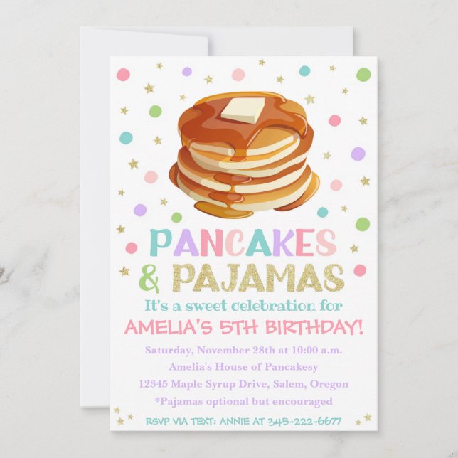 Pancakes and Pajamas Invitación | Fiesta Pajama (Anverso)