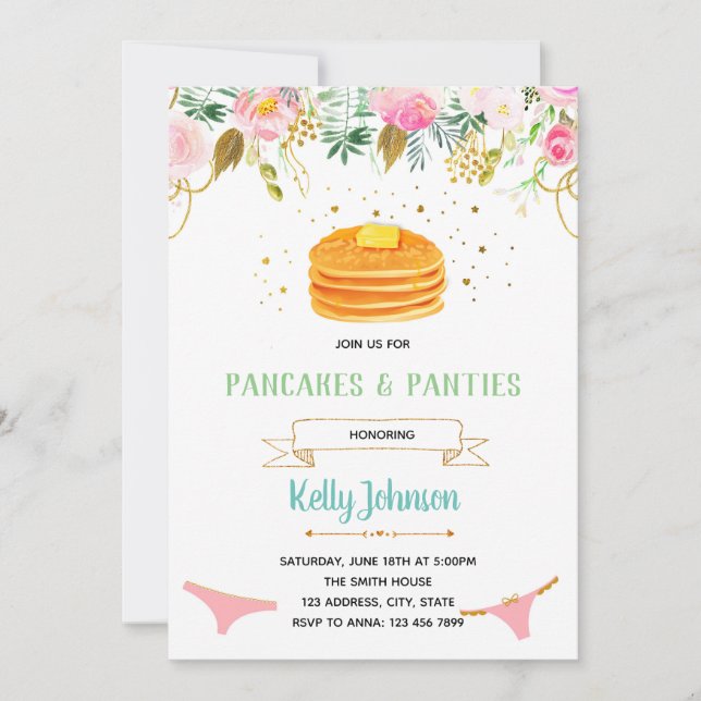 Pancakes and Panties Lingerie Shower Invitación (Anverso)