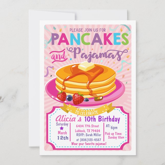 Pancakes Pajamas Cumpleaños invitación a fiesta Ch (Anverso)