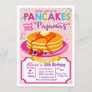 Pancakes Pajamas Cumpleaños invitación a fiesta Ch