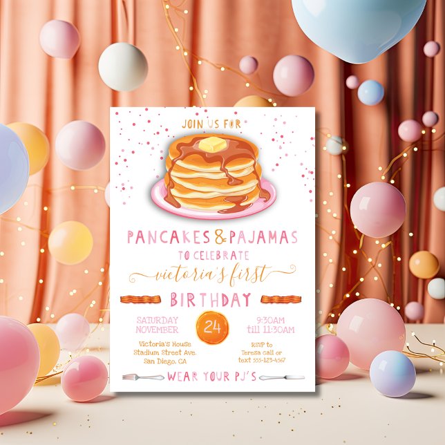 Pancakes & Pajamas Invitación a la fiesta de cumpl (Subido por el creador)