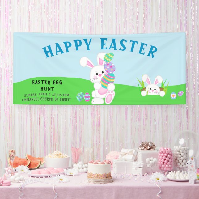 Pancarta adorable de caza de huevos de pascua colo (Fiesta)